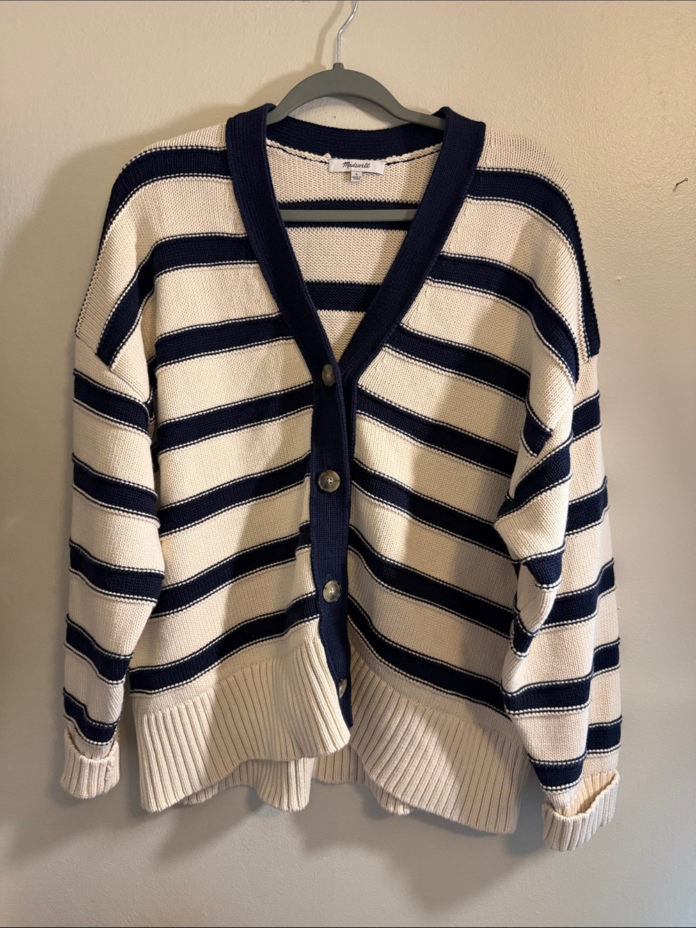 Madewell Navy and Cream Striped Button Cardigan